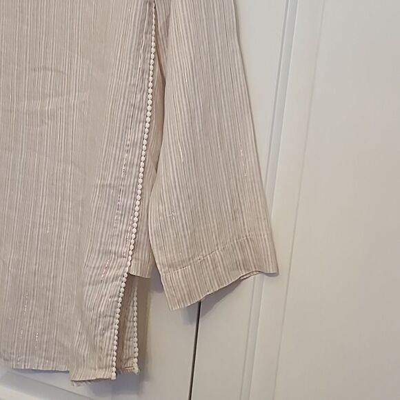 St. Tropez West Long Sleeve Button Down 100% Linen Tunic Blouse Top Size M - Picture 7 of 11
